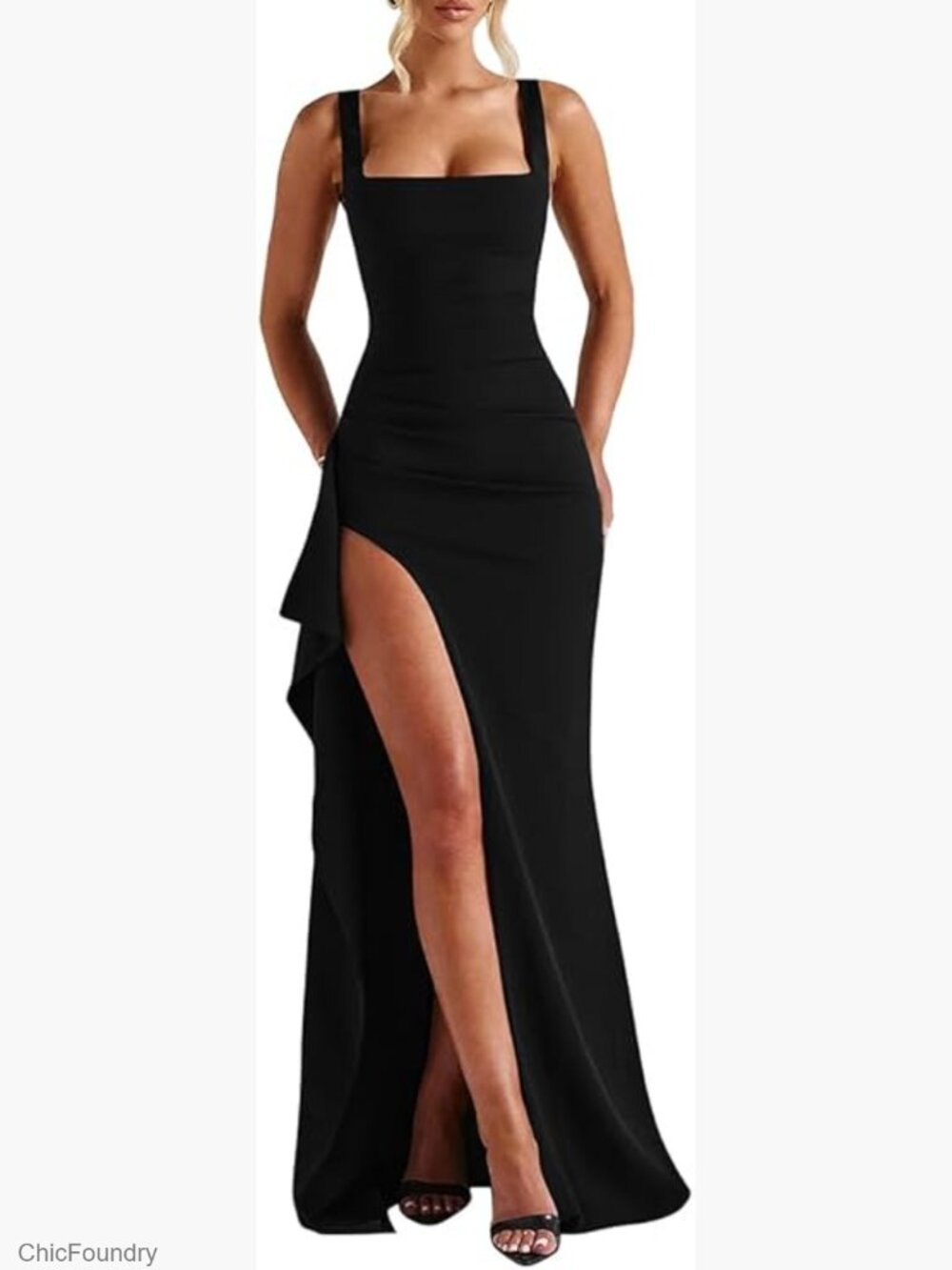 Elegant Square Neck Sleeveless Bodycon Maxi Dress for Formal Events